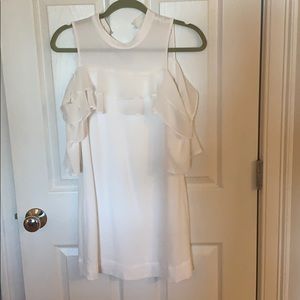 White cold shoulder cut out mini dress